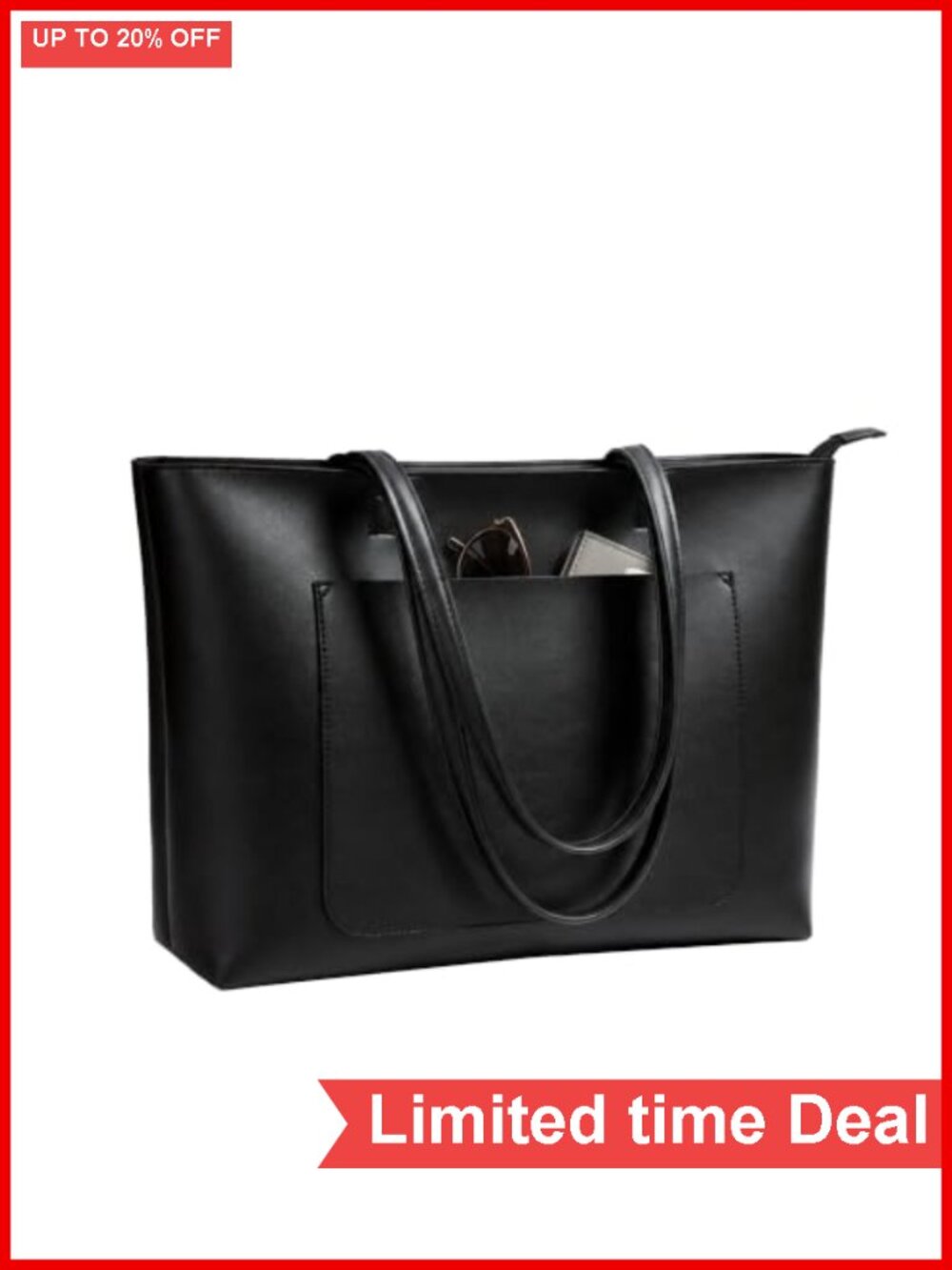 Women's Leather Work Shoulder Bag Large Capacity Laptop Tote with Zipper